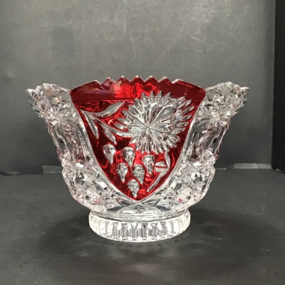 Vintage Anna Hutte Bleikristall Ruby Red & Clear Crystal Candy Bowl Dish - Picture 3 of 7